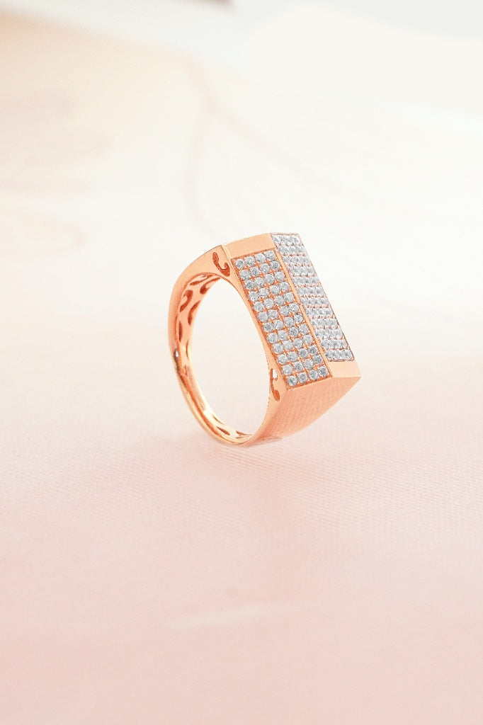 Rose Gold-Toned Pave Diamond Signet Ring