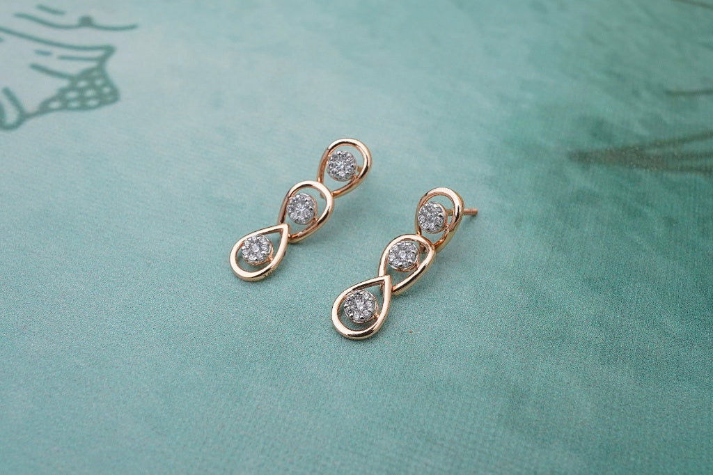 Rose Gold-Toned Diamond Drop Earrings