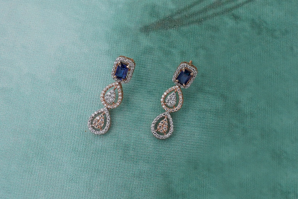 Rose Gold-Toned Sapphire and Diamond Earrings