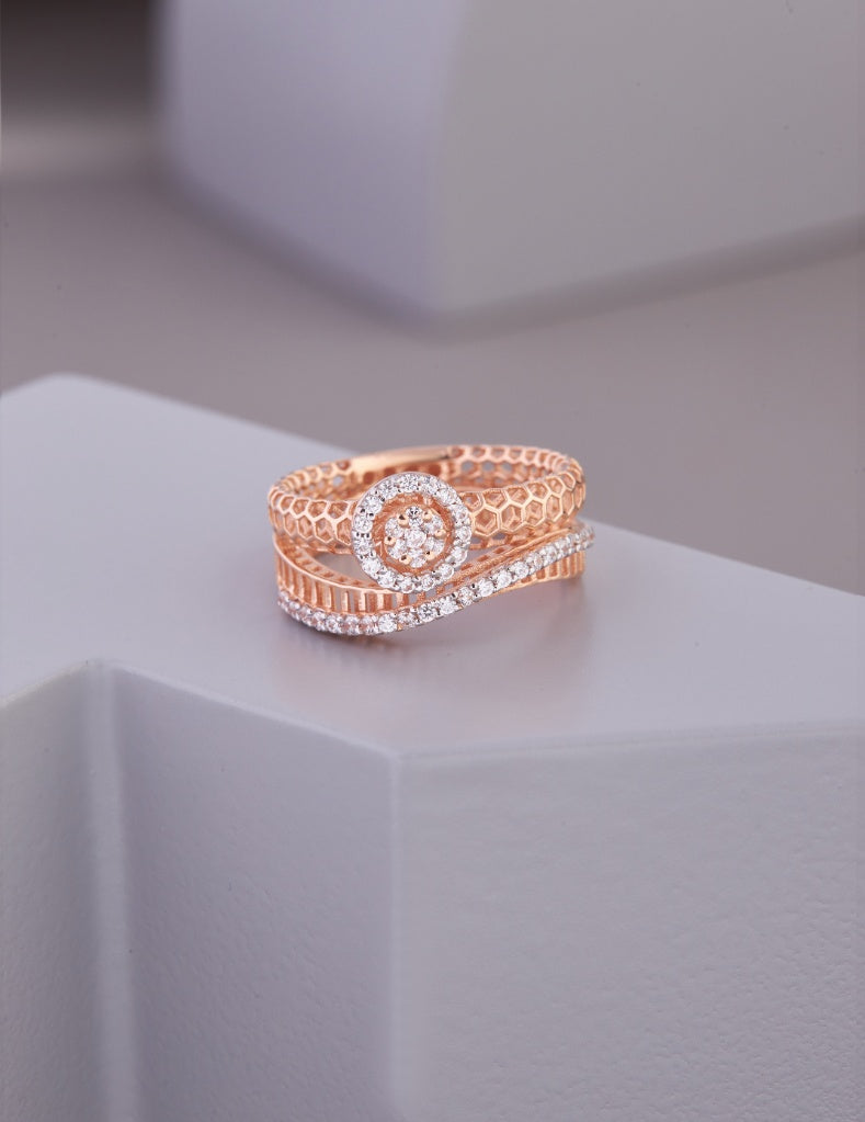 Rose Gold-Toned Honeycomb and Diamond Ring