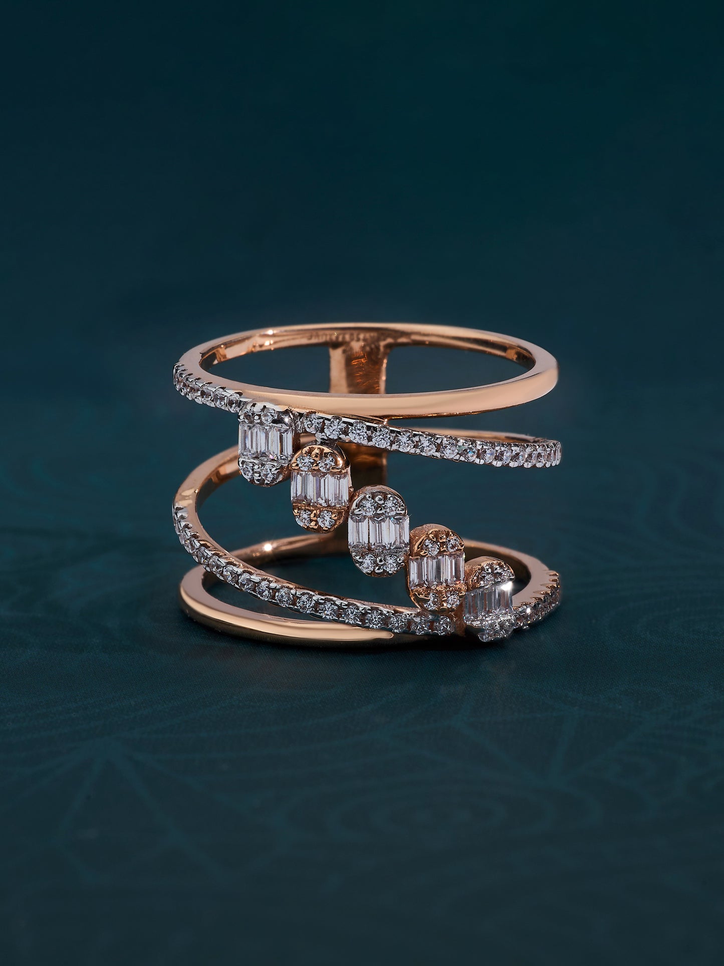 Rose Gold-Toned Multi-Layered Diamond Ring