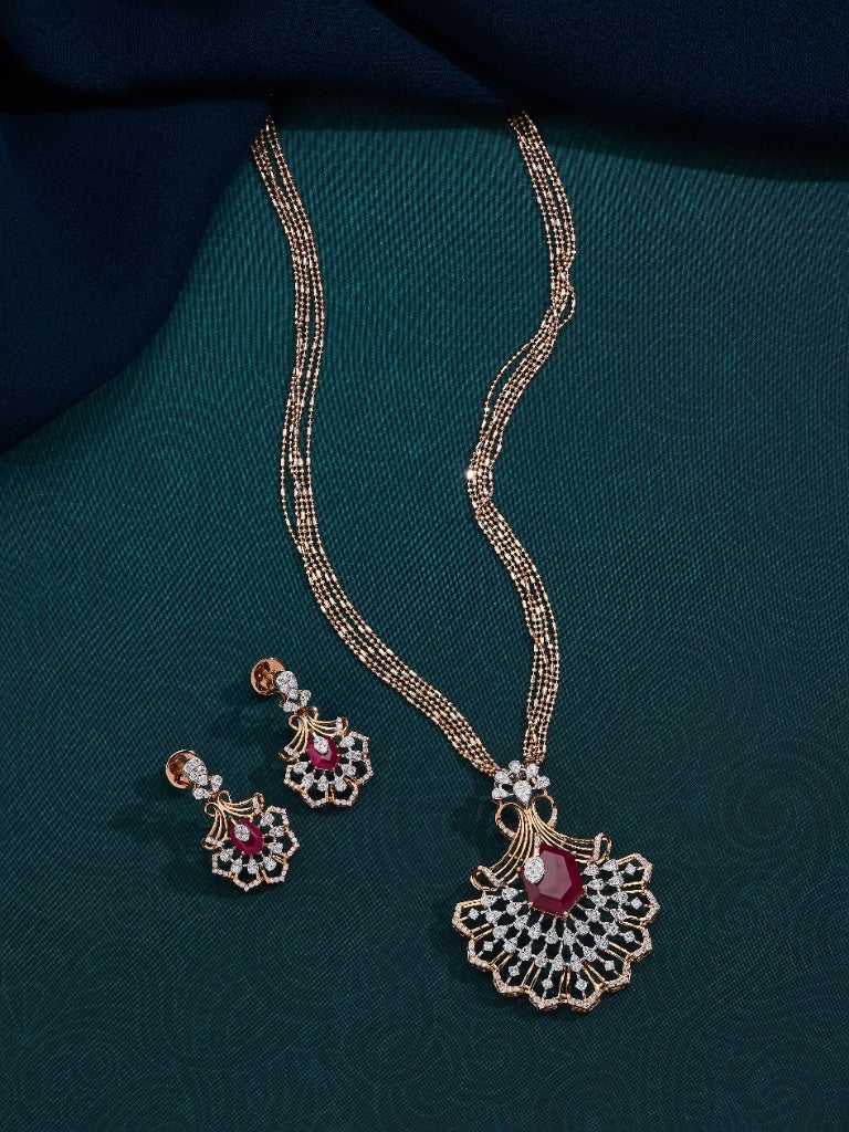 Rose Gold-Toned and Ruby Pendant Set