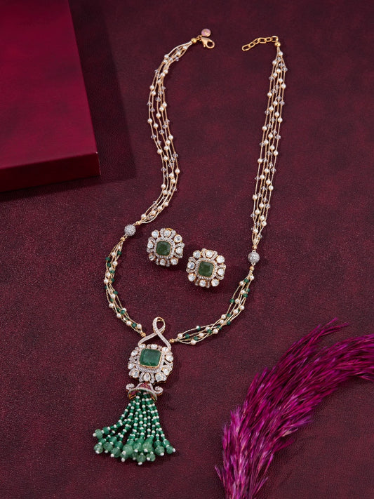 Regal Emerald Tassel Necklace Set