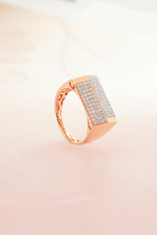 Rose Gold-Toned Pave Diamond Signet Ring