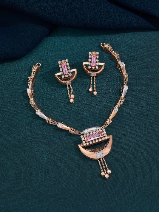 Rose Gold and Pink Stone Necklace Set