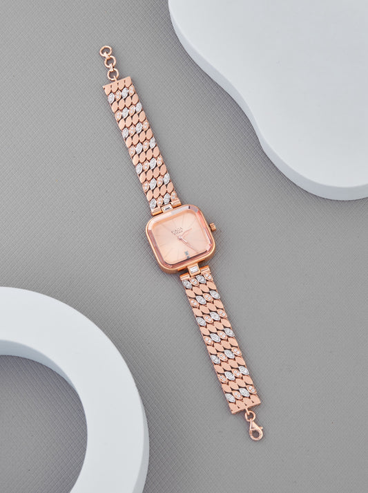 Titan Raga Women’s Rose Gold Square Dial Analog Watch with Designer Strap