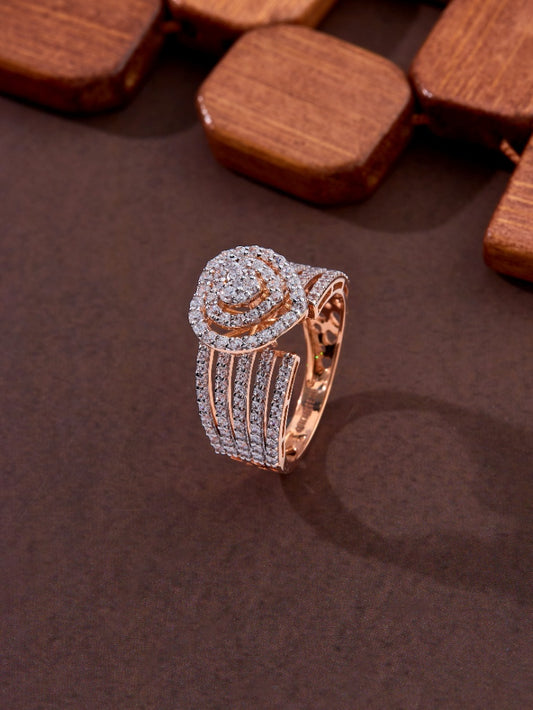 Rose Gold-Toned Multi-Band and Diamond Ring