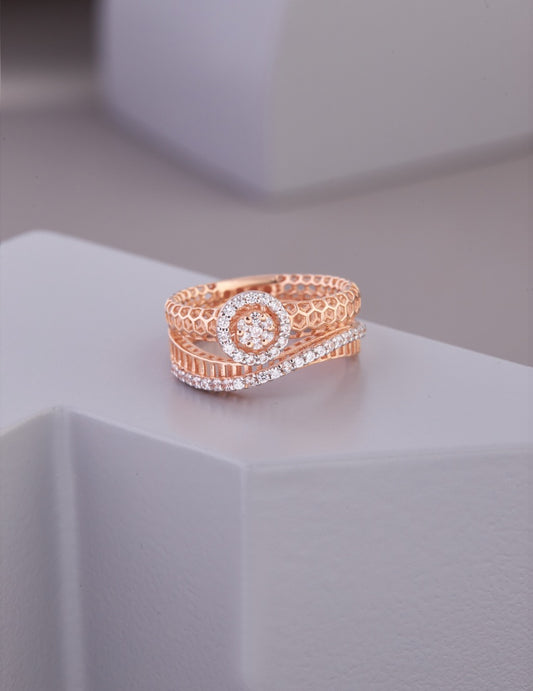 Rose Gold-Toned Honeycomb and Diamond Ring