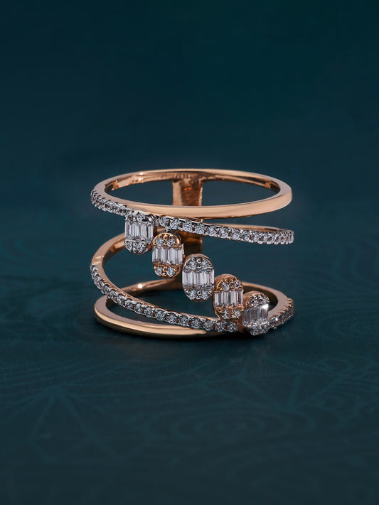 Rose Gold-Toned Multi-Layered Diamond Ring