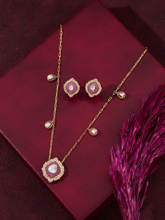 Gold-Toned Polki and Ruby Pendant Set