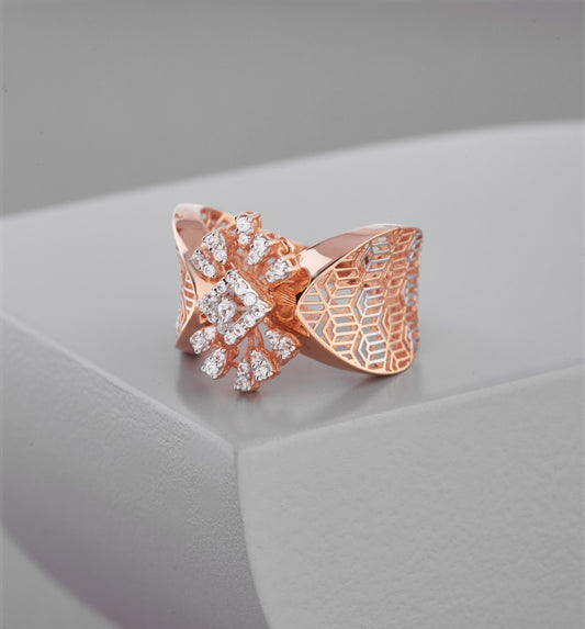 Rose Gold-Toned Cut-Out and Diamond Ring