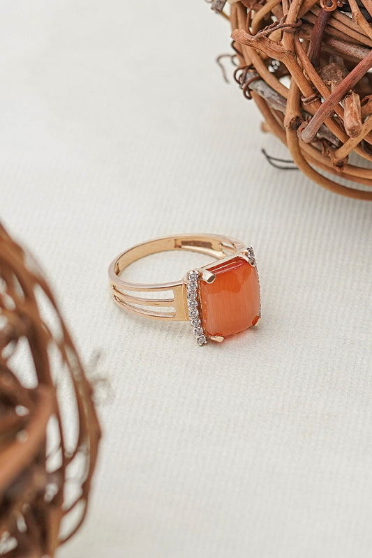 Rose Gold-Toned Ring with Orange Stone