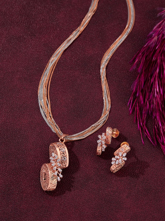 Two-Toned Rose Gold and Diamond Pendant Set